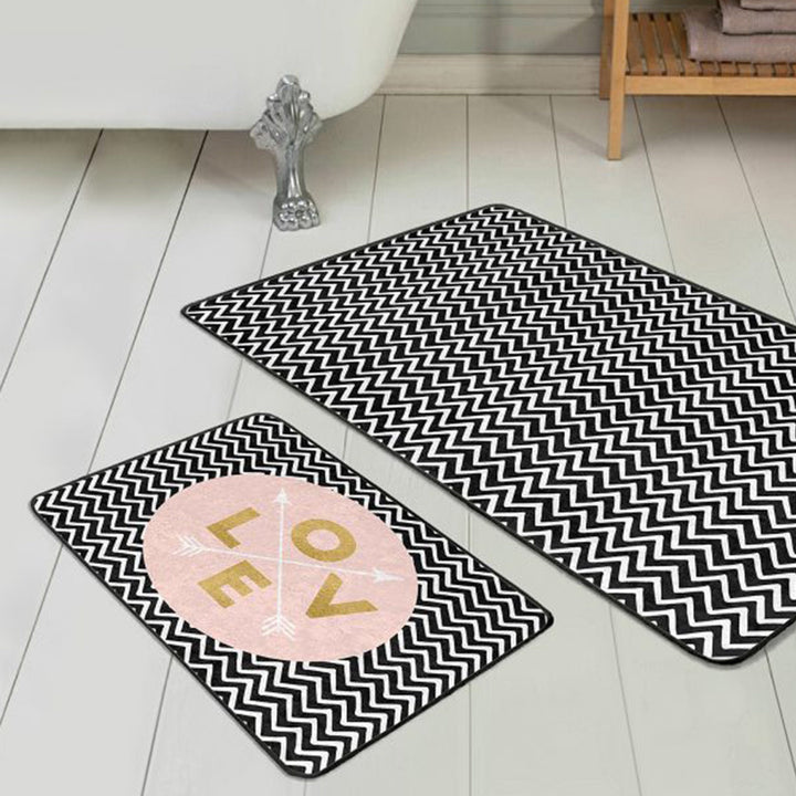 Set of 2 Valentine Bath Mat|Non-Slip Bathroom Decor|Love Heart Bath Rug|Rectangle Kitchen Floor Mat|Absorbent Shower, Home Entrance Carpet