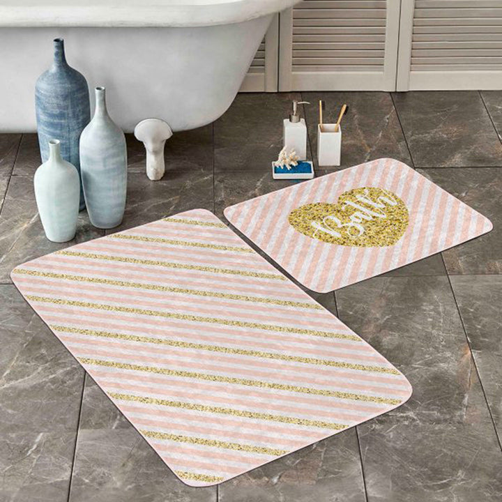 Set of 2 Valentine Bath Mat|Love Heart Bath Rug|Non-Slip Bathroom Decor|Hello Print Kitchen Floor Mat|Absorbent Shower, Home Entrance Carpet