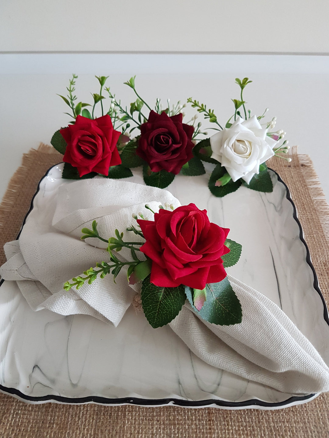 Rose Napkin Ring|Summer Trend Napkin Holder|Floral Napkin Ring|Love Gift For Him|Red White Rosy Wedding Table Top|Spring Table Centerpiece