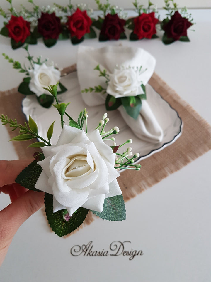 Rose Napkin Ring|Summer Trend Napkin Holder|Floral Napkin Ring|Love Gift For Him|Red White Rosy Wedding Table Top|Spring Table Centerpiece