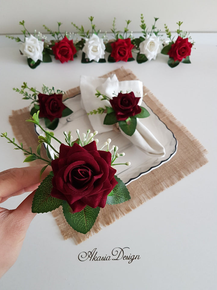 Rose Napkin Ring|Summer Trend Napkin Holder|Floral Napkin Ring|Love Gift For Him|Red White Rosy Wedding Table Top|Spring Table Centerpiece