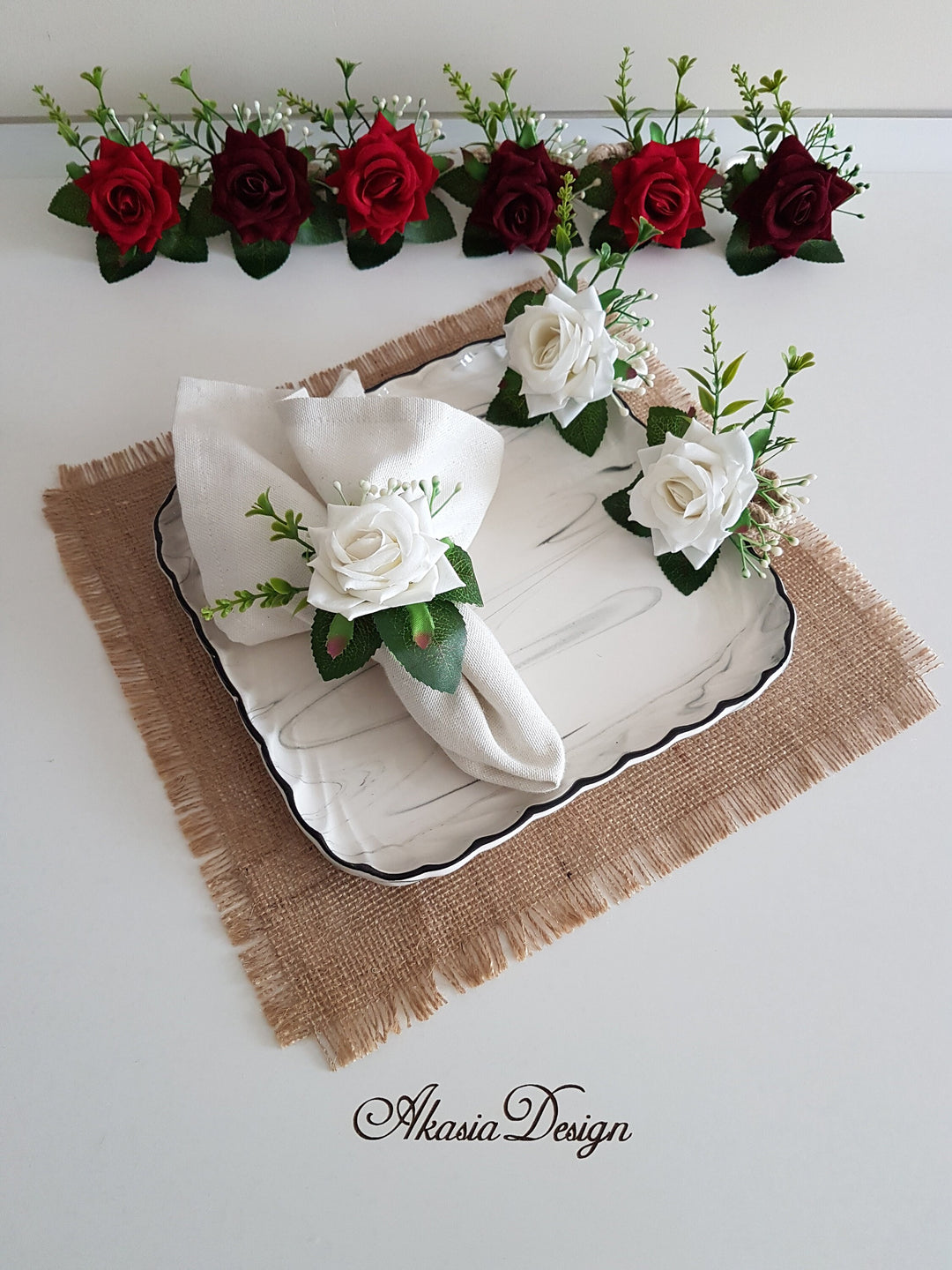 Rose Napkin Ring|Summer Trend Napkin Holder|Floral Napkin Ring|Love Gift For Him|Red White Rosy Wedding Table Top|Spring Table Centerpiece