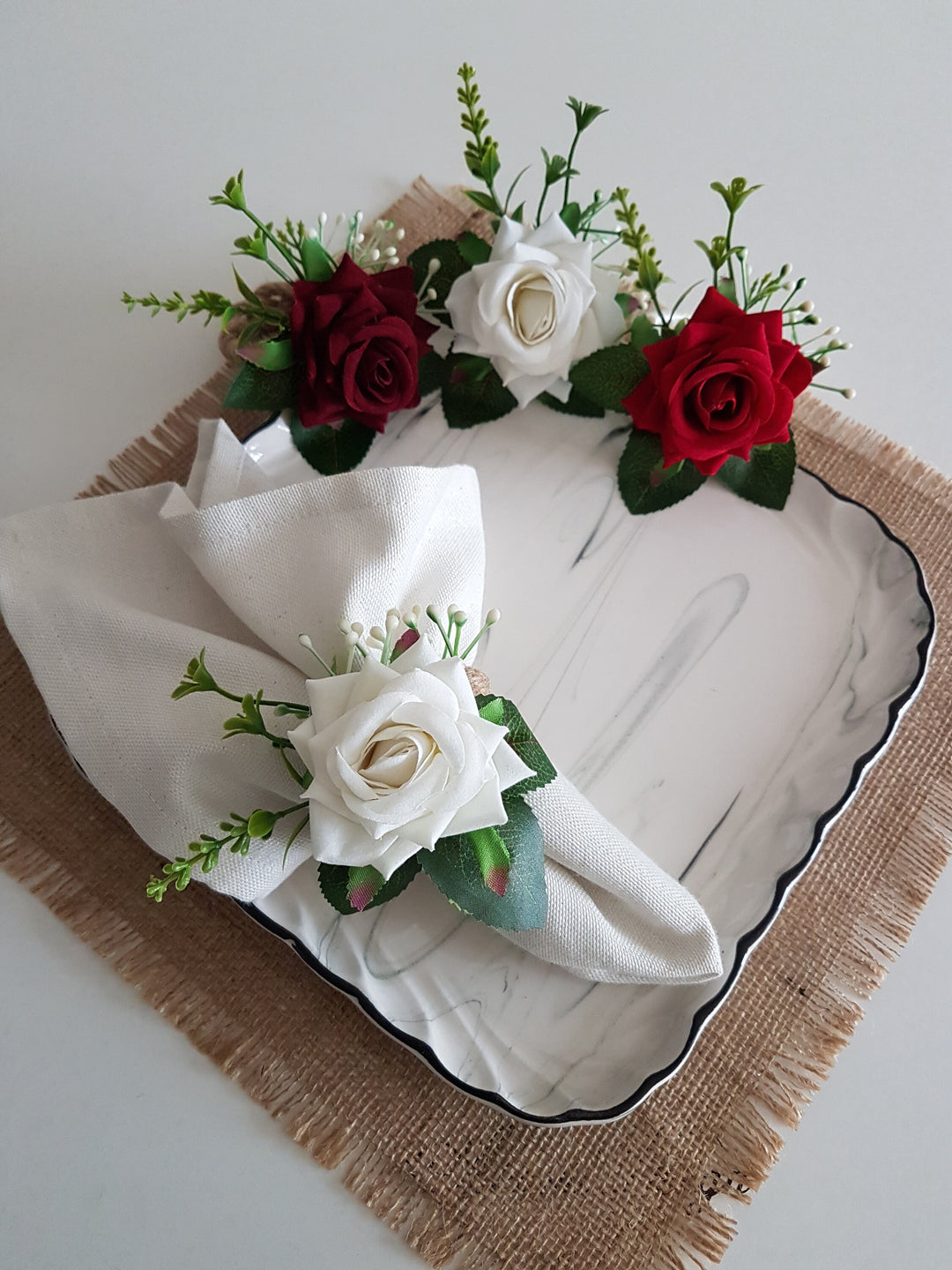 Rose Napkin Ring|Summer Trend Napkin Holder|Floral Napkin Ring|Love Gift For Him|Red White Rosy Wedding Table Top|Spring Table Centerpiece