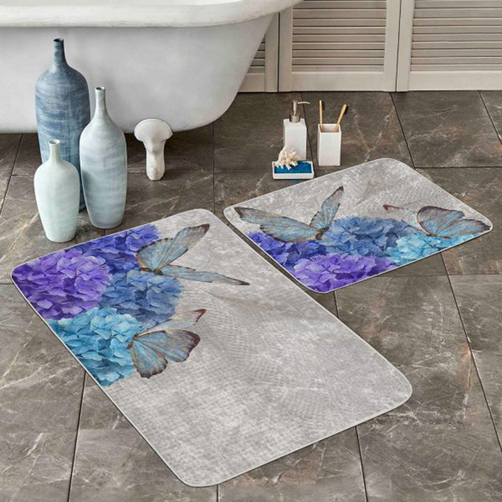 Set of 2 Butterfly Bath Mat|Non-Slip Bathroom Decor|Decorative Bath Rug|Rectangle Kitchen Floor Mat|Absorbent Shower, Home Entrance Carpet