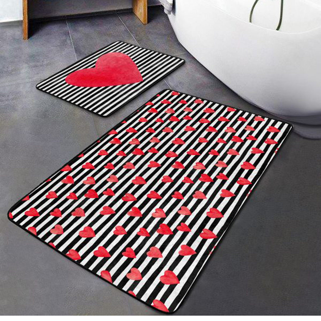 Set of 2 Valentine Bath Mat|Love Heart Bath Rug|Non-Slip Bathroom Decor|Rectangle Kitchen Floor Mat|Absorbent Shower, Home Entrance Carpet