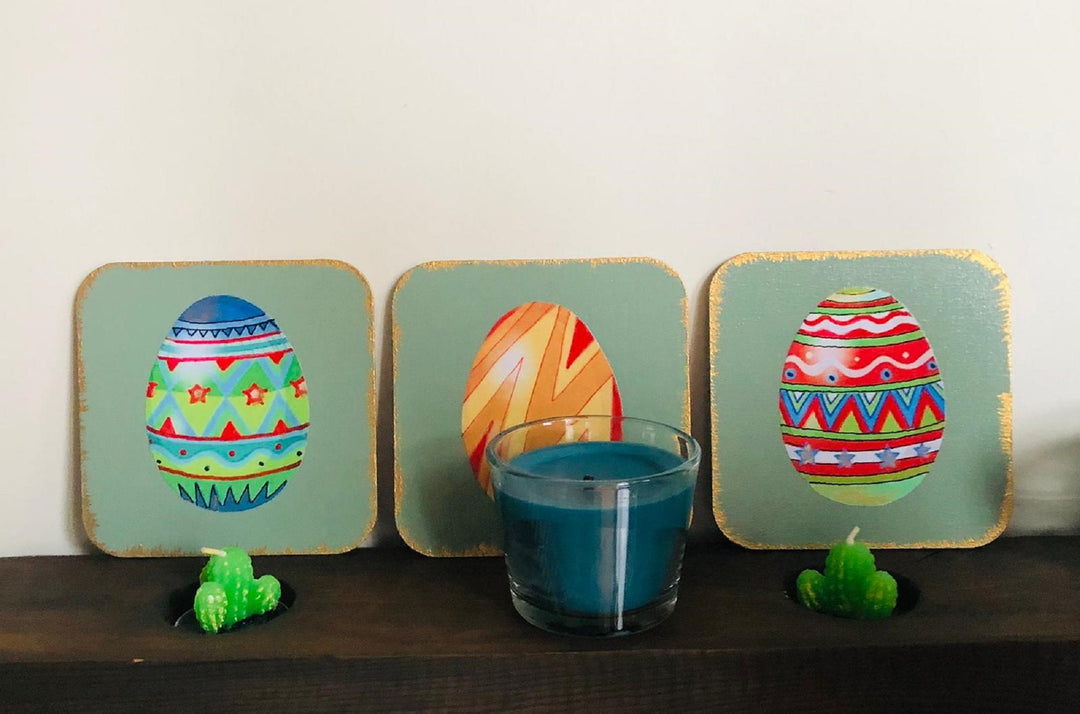 Easter Egg Coaster Set of 6|Vintage Easter Decor|Custom Wood Coaster|Handmade Easter Themed Coaster Set|Cute Home Decor|Unique Drink Coaster