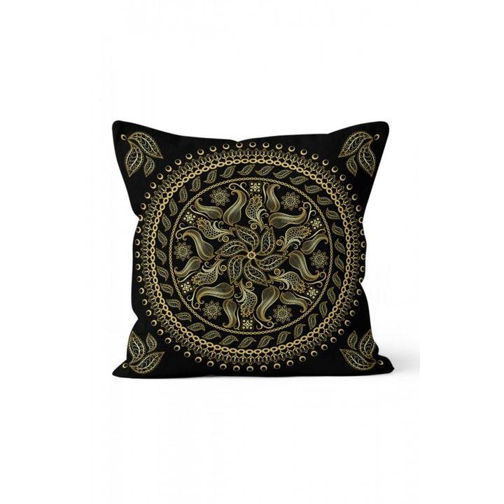 Mandala Pillow Cover|Geometric Cushion Case|Decorative Gold Black Mandala Pillowcase|Rustic Home Decor|Spiral Design Authentic Cushion Case