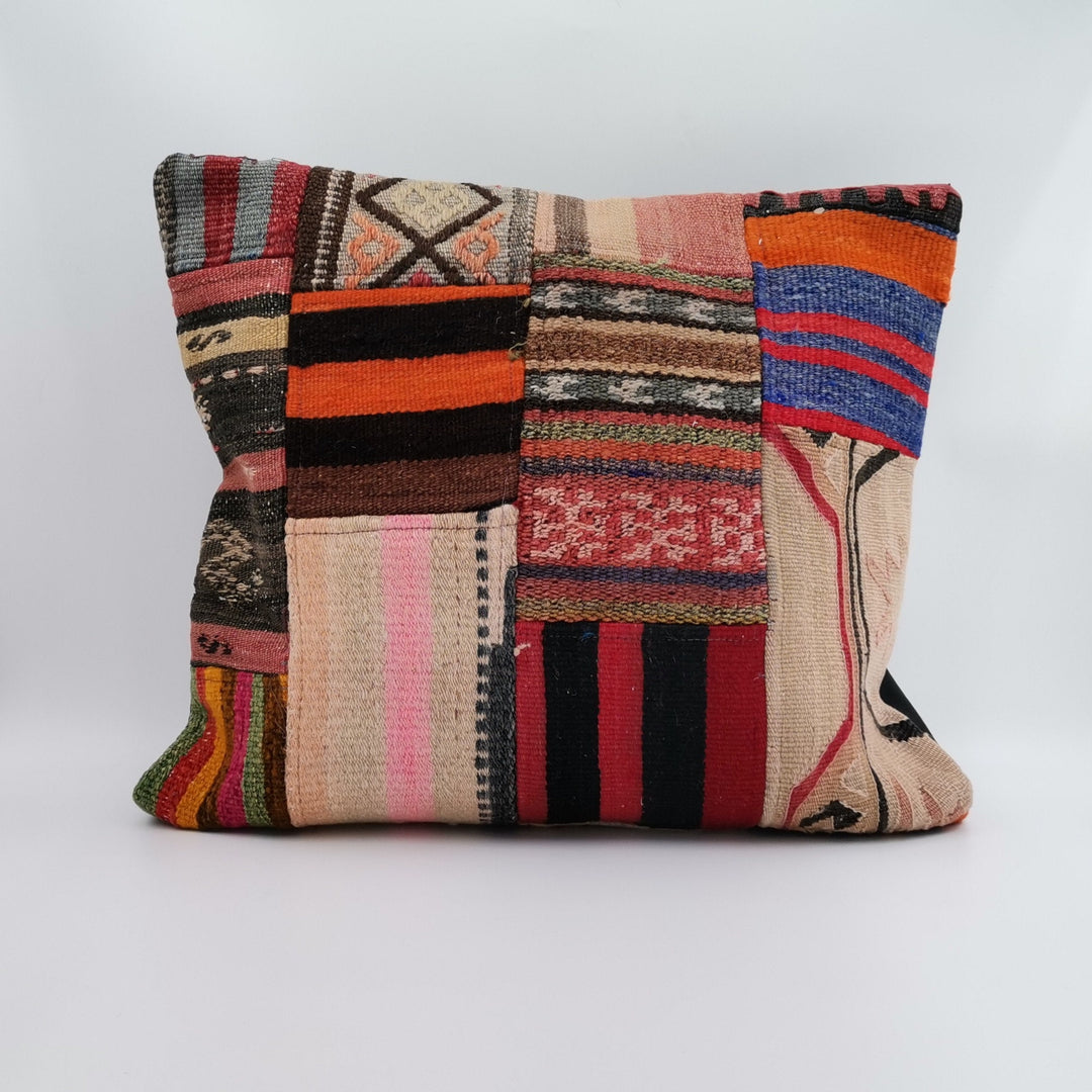 Vintage Kilim Pillow Cover|Turkish Kilim Cushion Case|Ethnic Ottoman Throw Pillow|Boho Bedding Decor|Handwoven Patchwork Rug Cushion 20x20