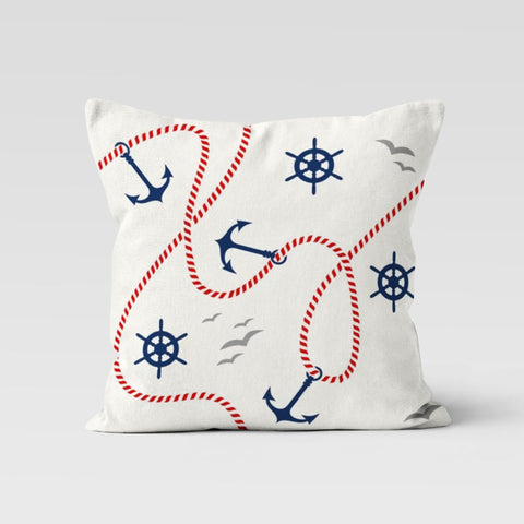 Beach House Pillow Case|Striped Red Starfish Cushion|Sailing Boat Pillow Top|Anchor and Wheel Cushion|Coastal Sea Turtle Throw Pillowcase