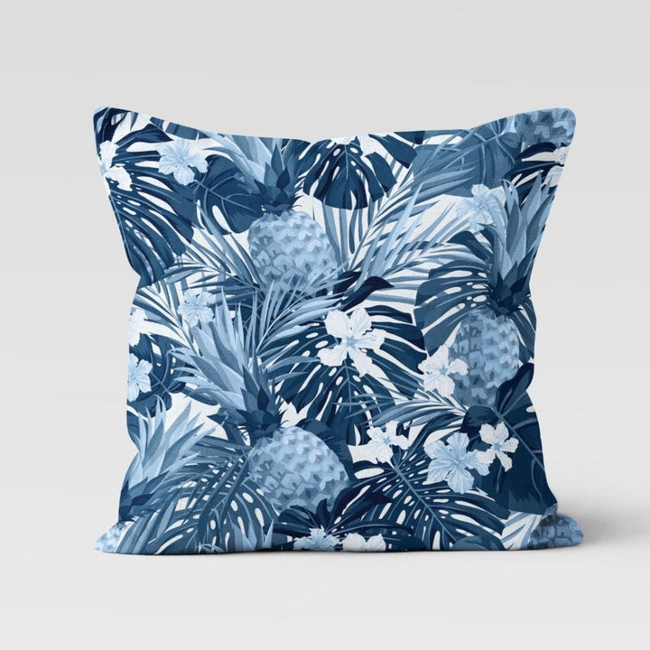 Blue Leaves Pillow Cover|Floral Cushion Case|Blue White Tropical Pillowtop|Decorative Plant Printed Outdoor Cushion Case|Boho Bedding Pillow