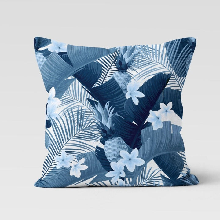 Blue Leaves Pillow Cover|Floral Cushion Case|Blue White Tropical Pillowtop|Decorative Plant Printed Outdoor Cushion Case|Boho Bedding Pillow