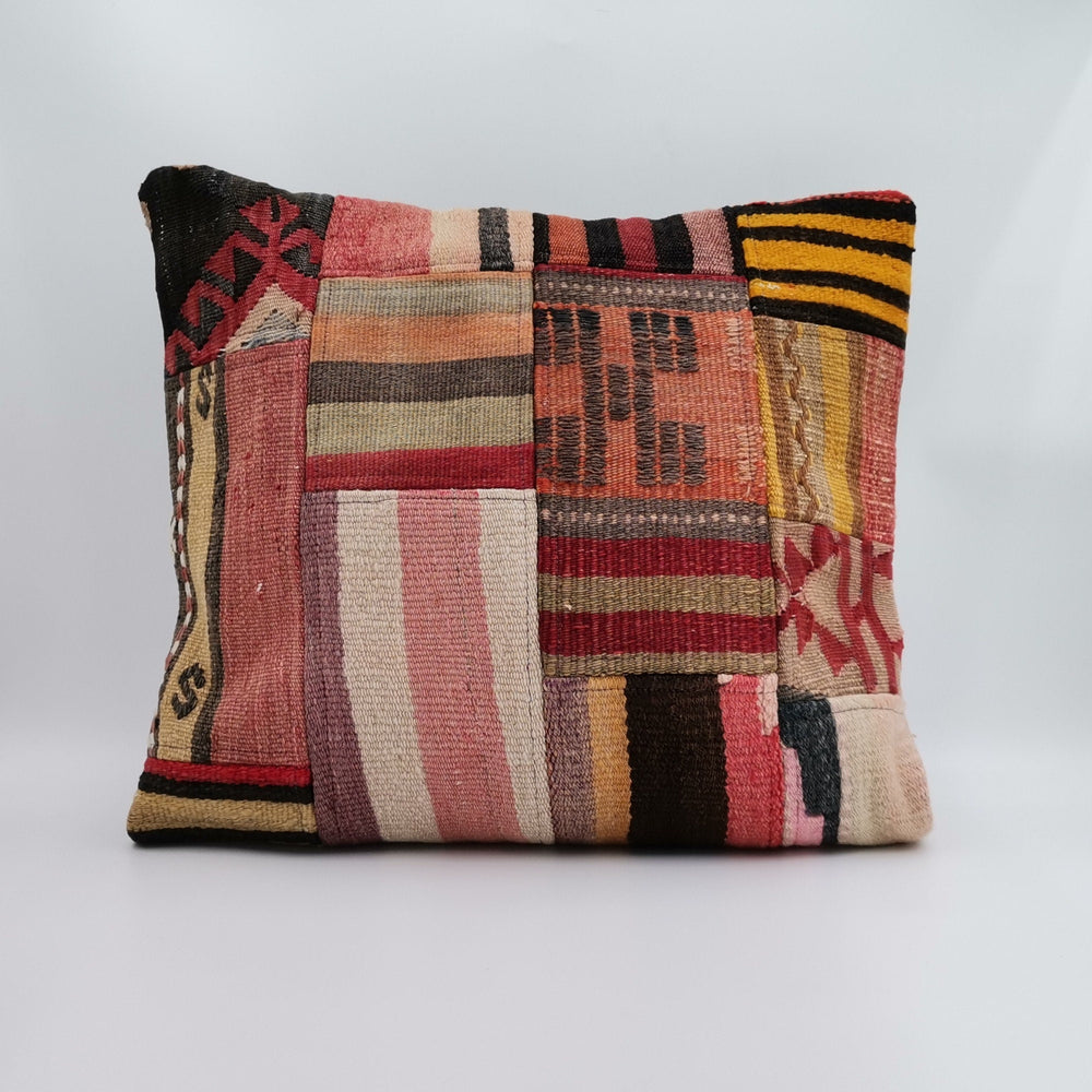 Vintage Kilim Pillow Cover|Turkish Kelim Cushion Case|Antique Upholstery Throw Pillow Case|Decorative Patchwork Kilim|Handwoven Rug 20x20