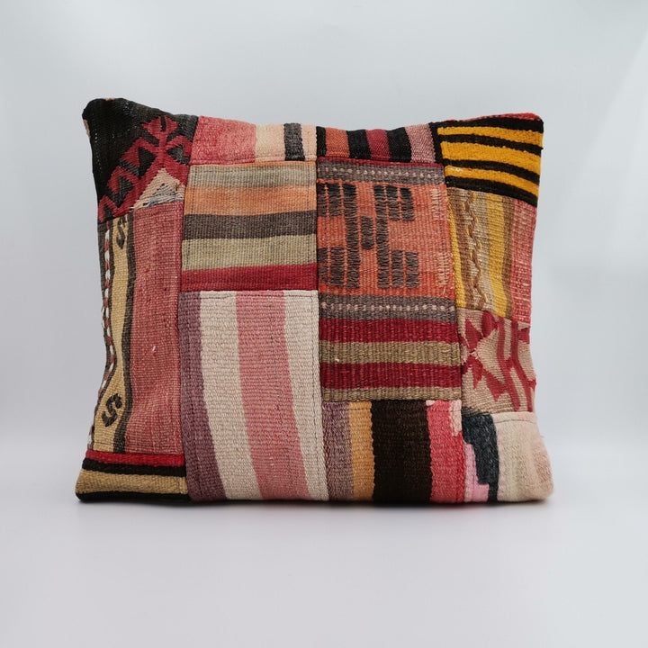 Vintage Kilim Pillow Cover|Turkish Kelim Cushion Case|Antique Upholstery Throw Pillow Case|Decorative Patchwork Kilim|Handwoven Rug 20x20