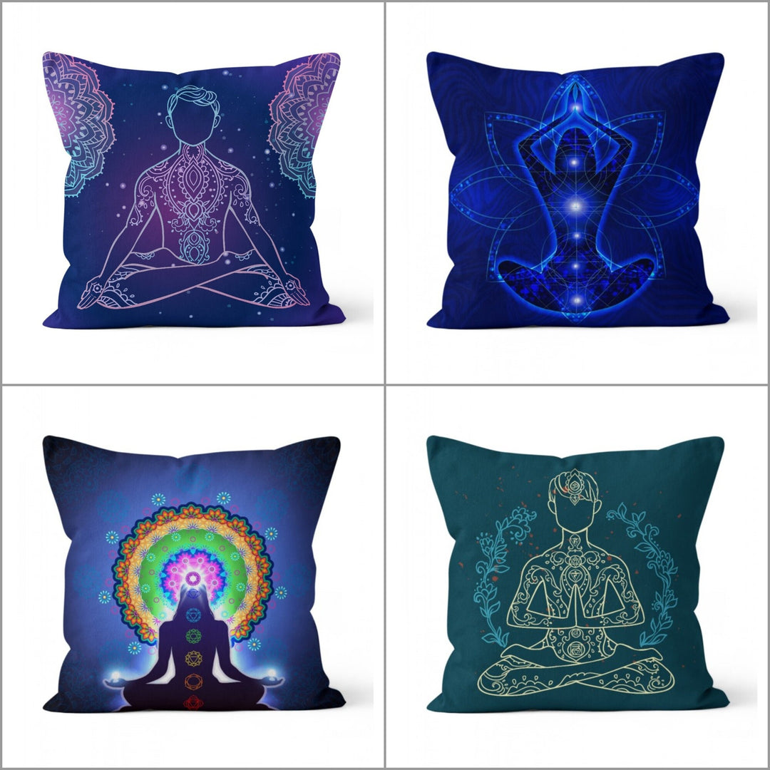 Meditation Pillow Cover|Chakra Meditation Cushion Case|Woman and Man Doing Yoga Cushion Cover|Decorative Throw Pillowcase|Boho Pillow Case