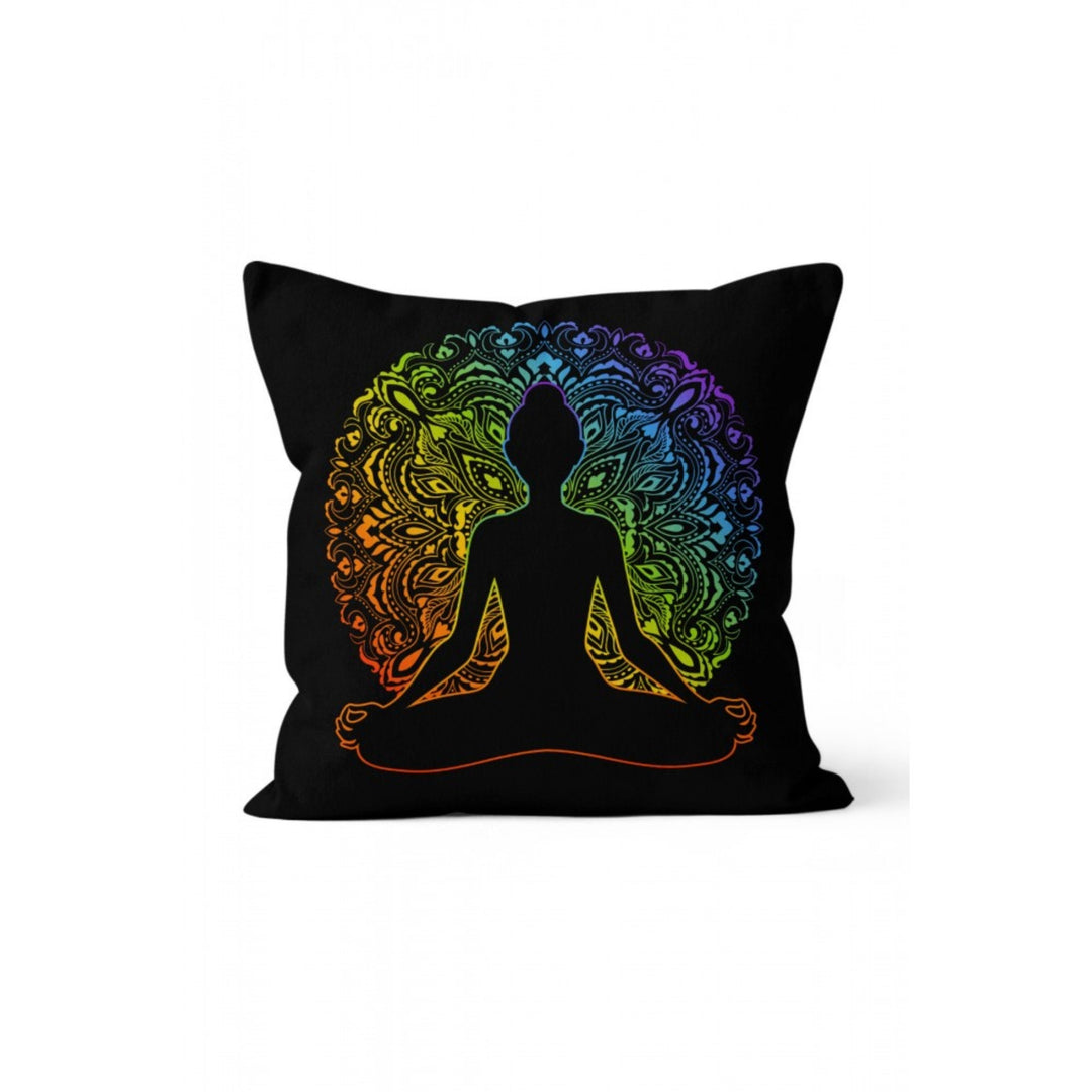 Meditation Pillow Cover|Gold Yoga Cushion Case|Spiritual Woman and Man Doing Yoga Cushion Cover|Decorative Throw Pillowcase|Boho Pillow Case