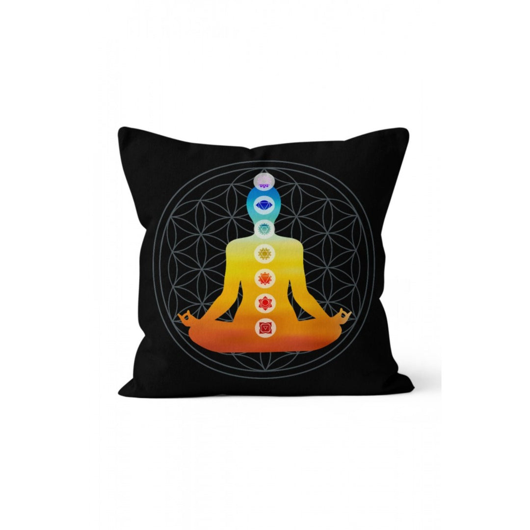 Meditation Pillow Cover|Body Chakra Cushion Case|Gradient Woman Doing Yoga Cushion Cover|Decorative Yoga Throw Pillowcase|Boho Pillow Case