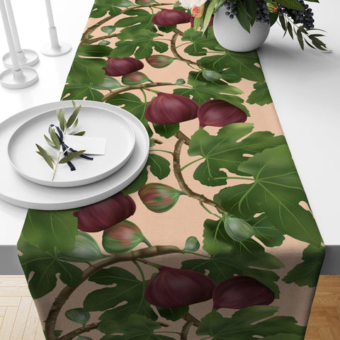 Fruit Table Runner|High Quality Fig and Pomegranate Print Tabletop|Summer Trend Tablecloth|Farmhouse Style Floral Kitchen Table Centerpiece