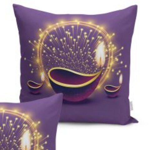 Set of 4 Islamic Pillow Covers and 1 Table Runner|Ramadan Kareem Decor|Purple Gold Ramadan Candle Bowl Tabletop and Cushion|Gift for Muslim