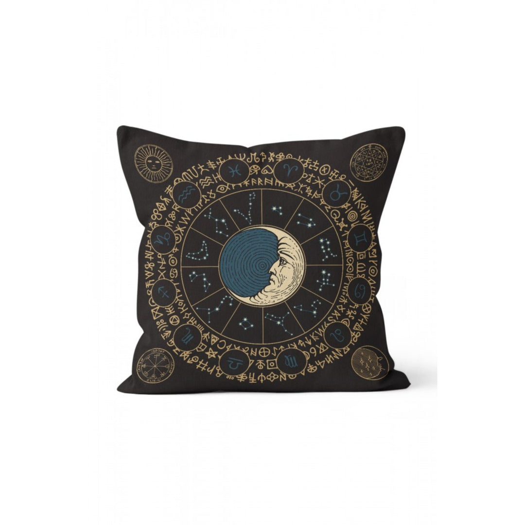 Grandpa Moon Pillow Cover|Occultism and Zodiac Print Cushion Case|Black Gold Crescent Time Decor|Decorative Phases of the Moon Cushion Cover