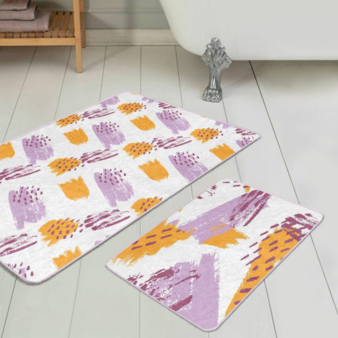 Set of 2 Abstract Bath Mat|Non-Slip Bathroom Decor|Decorative Bath Rug|Geometric Kitchen Floor Mat|Rectangle Shower and Home Entrance Carpet