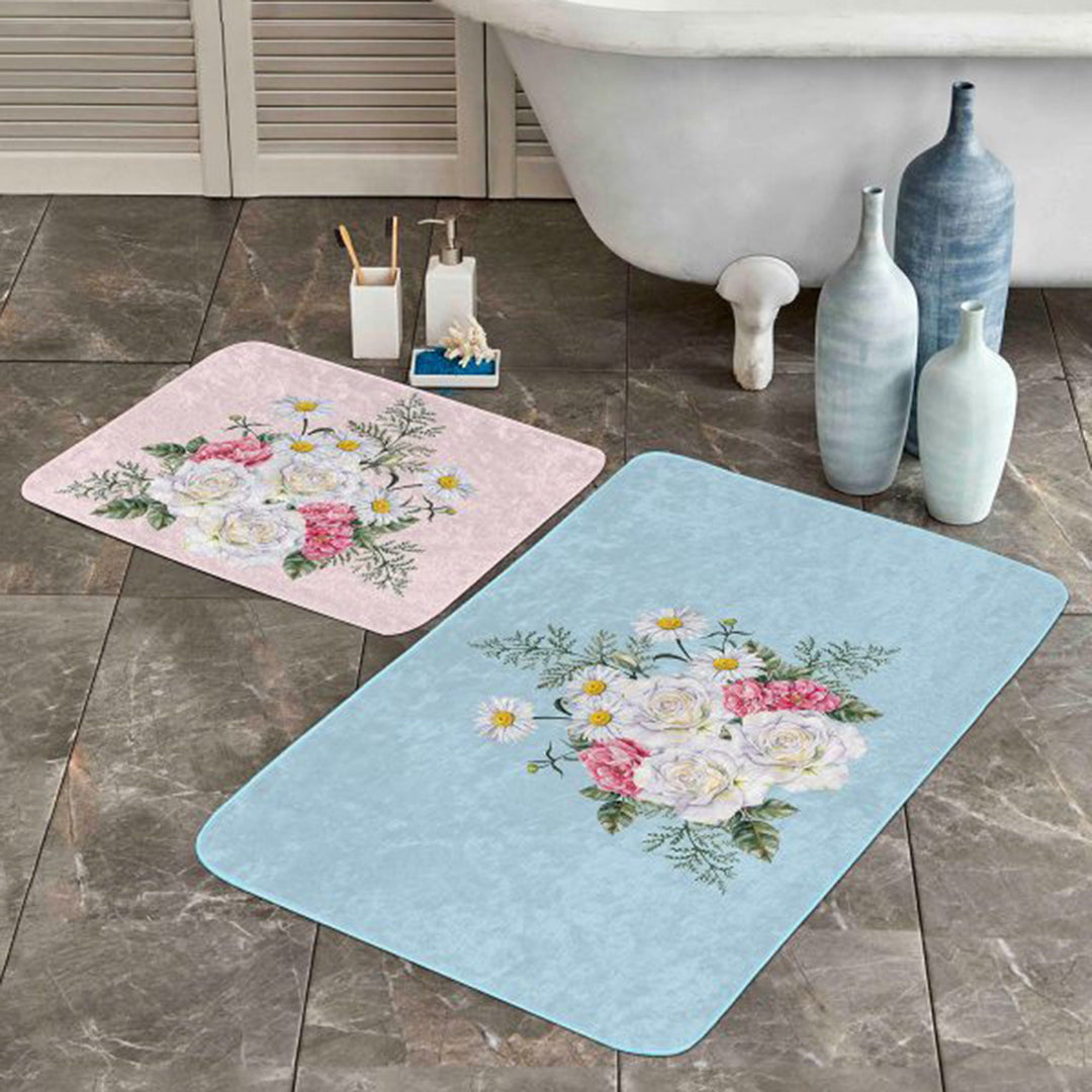 Set of 2 Floral Bath Mat|Non-Slip Bathroom Decor|Decorative Bath Rug|Bird and Flower Print Floor Mat|Rectangle Shower, Home Entrance Carpet