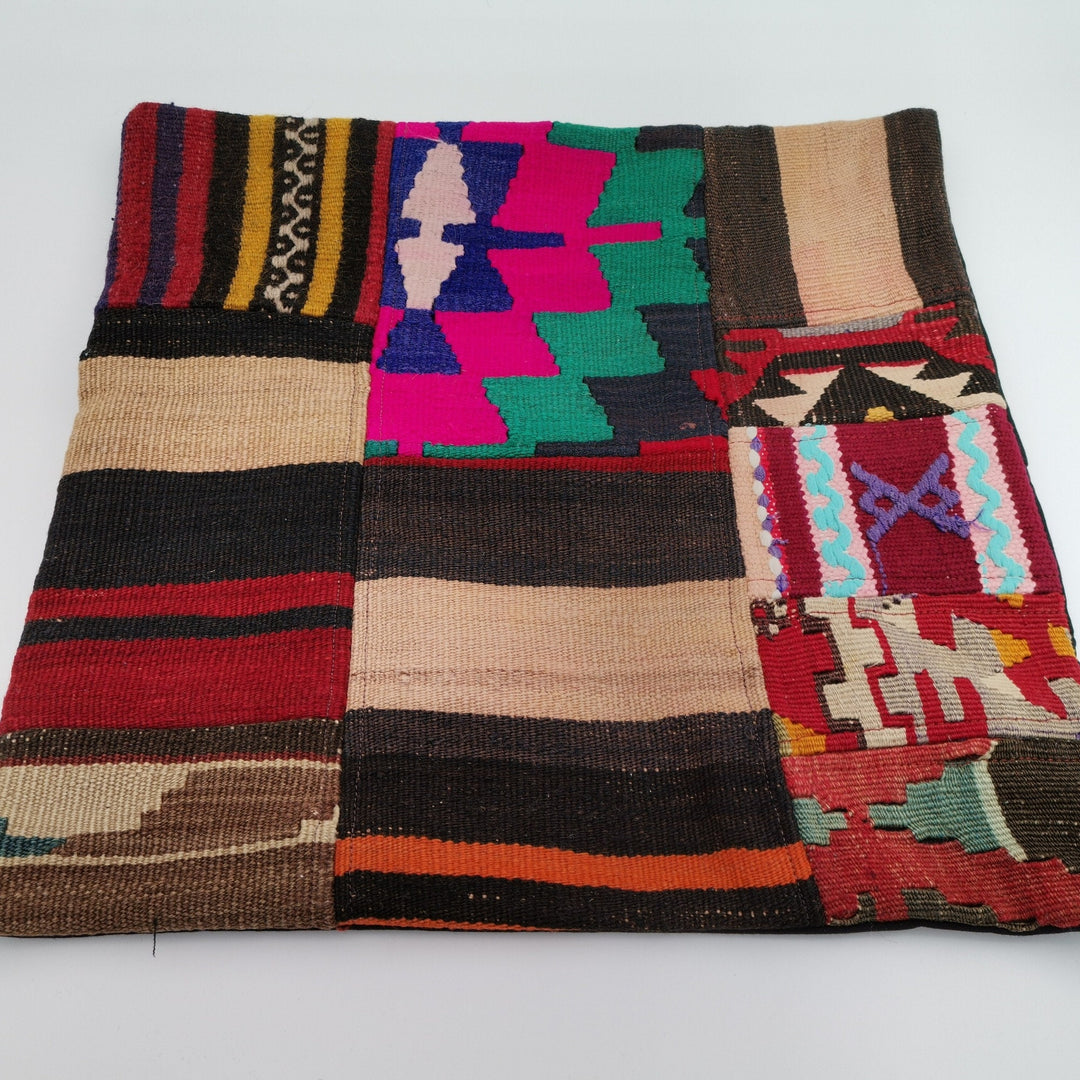 Vintage Kilim Pillow Cover|Turkish Kilim Cushion Case|Ethnic Ottoman Throw Pillow|Boho Bedding Decor|Handwoven Patchwork Rug Cushion 20x20