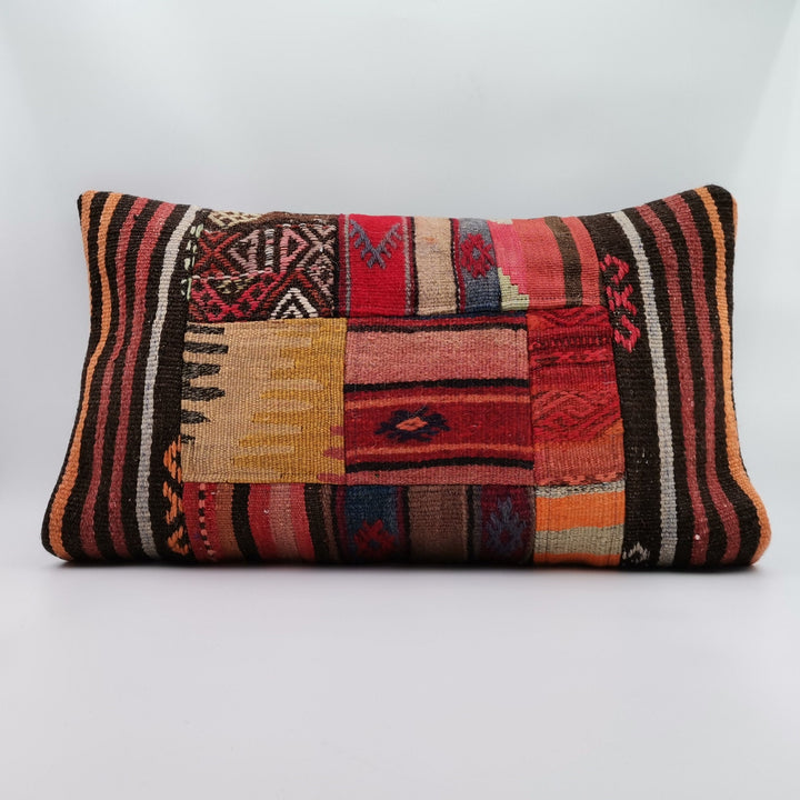 Vintage Kilim Pillow Cover|Ottoman Kilim Decor|Antique Farmhouse Lumbar Pillow Top|Handwoven Patchwork Rug Cushion|Cozy Home Decor 16x24