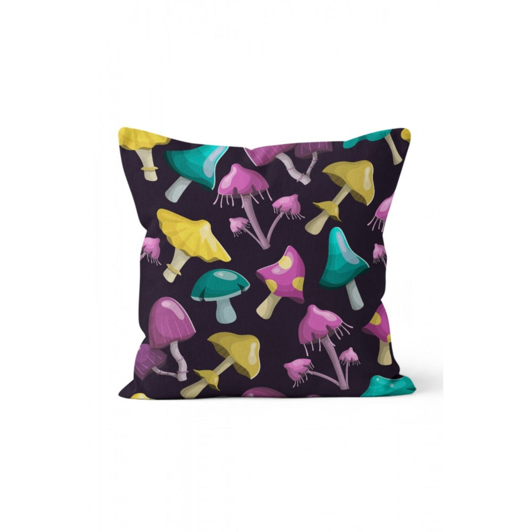 Mushroom Pillow Case|Neon Purple Green Yellow Mushroom Cushion Cover|Decorative Cushion Case|Psychedelic Plant Pillowcase|Farmhouse Decor