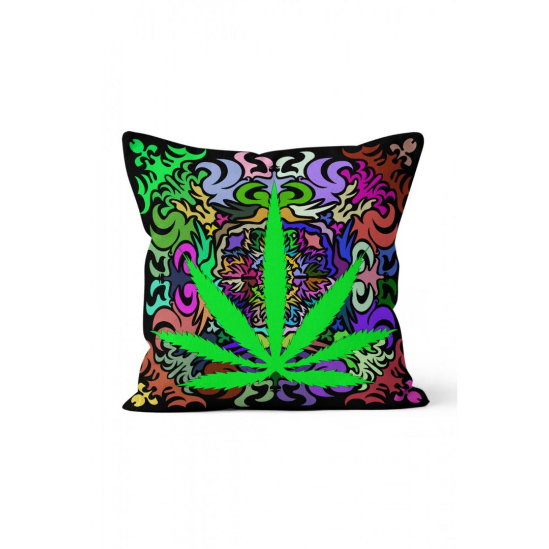 Psychedelic Leaf Pillow Cover|Geometric Cushion Cover|Abstract Home Decor|Purple Green Throw Pillowcase|Sacred Style Authentic Cushion Case