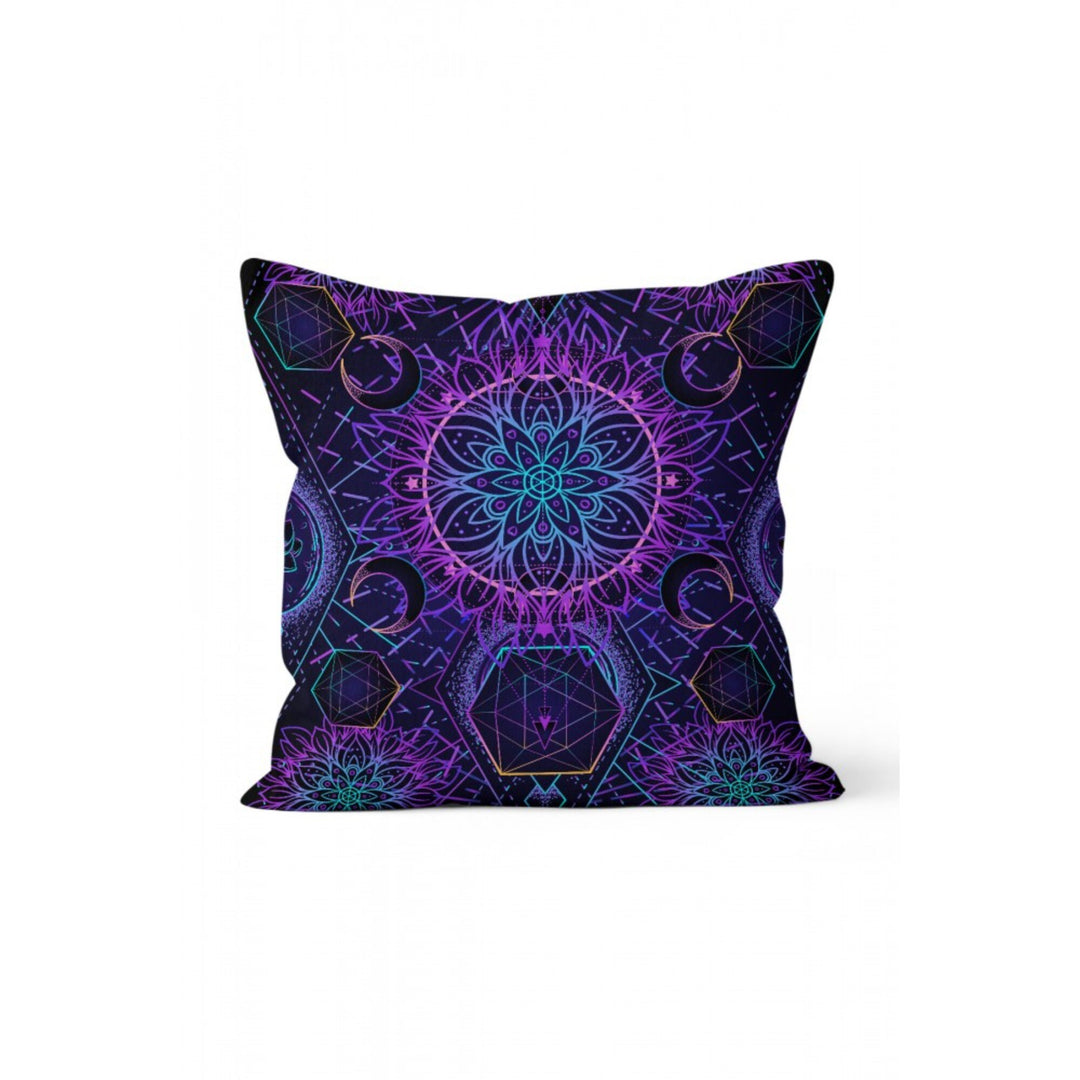 Psychedelic Leaf Pillow Cover|Geometric Cushion Cover|Abstract Home Decor|Purple Green Throw Pillowcase|Sacred Style Authentic Cushion Case