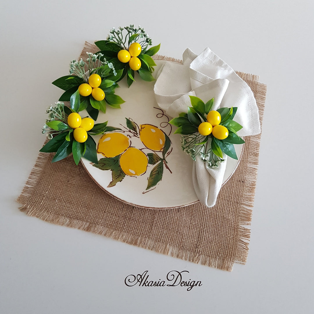 Faux Lemon Napkin Ring|Floral Fresh Citrus Napkin Holder|Farmhouse Table Decor|Summer Wedding Table Centerpiece|Rustic Kitchen Table Top