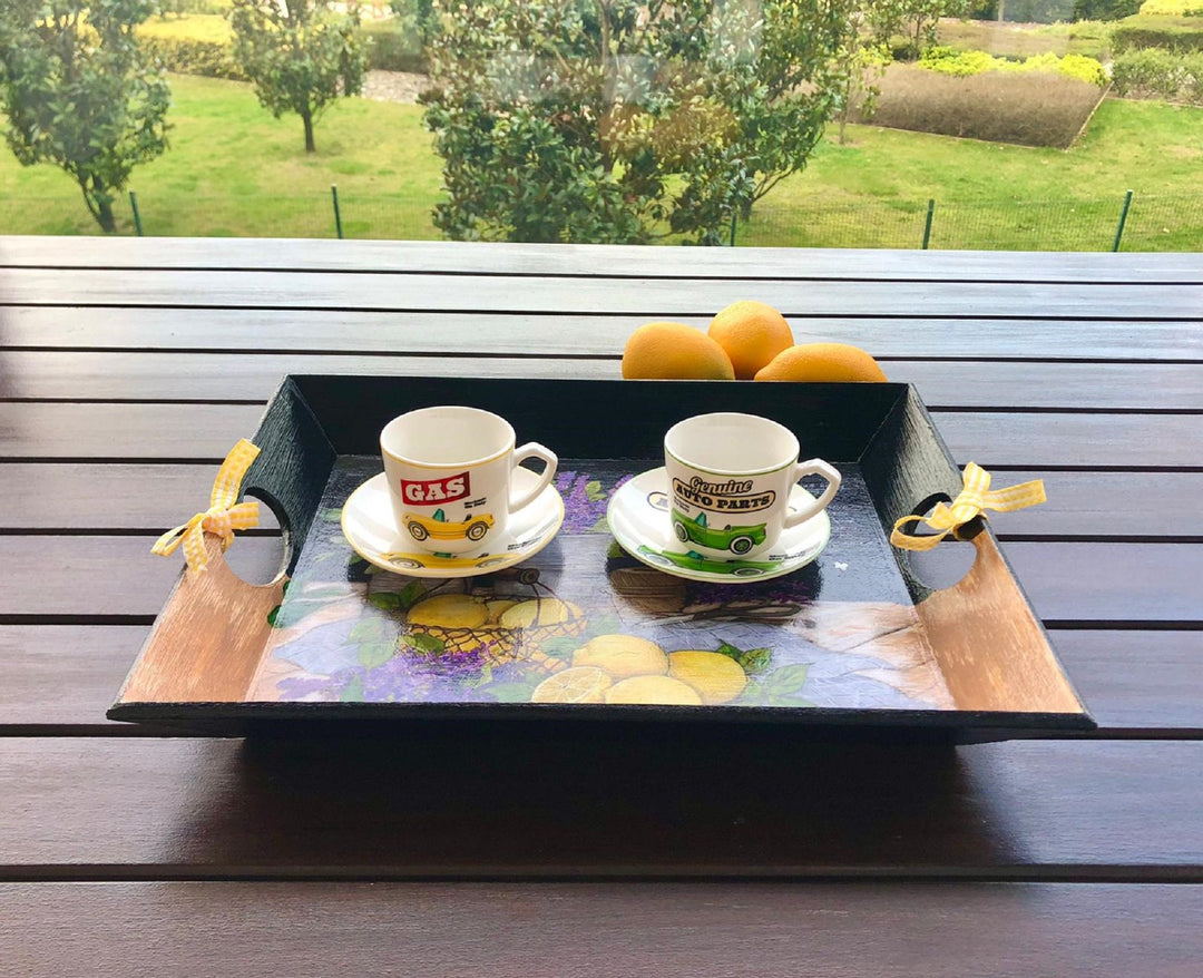 Hand Painted Wooden Tray|Lavender Kitchen Decor|Black Serving Tray|Custom Table Decor|Home Decor|Gift for Women|Wooden Art|Housewarming Gift