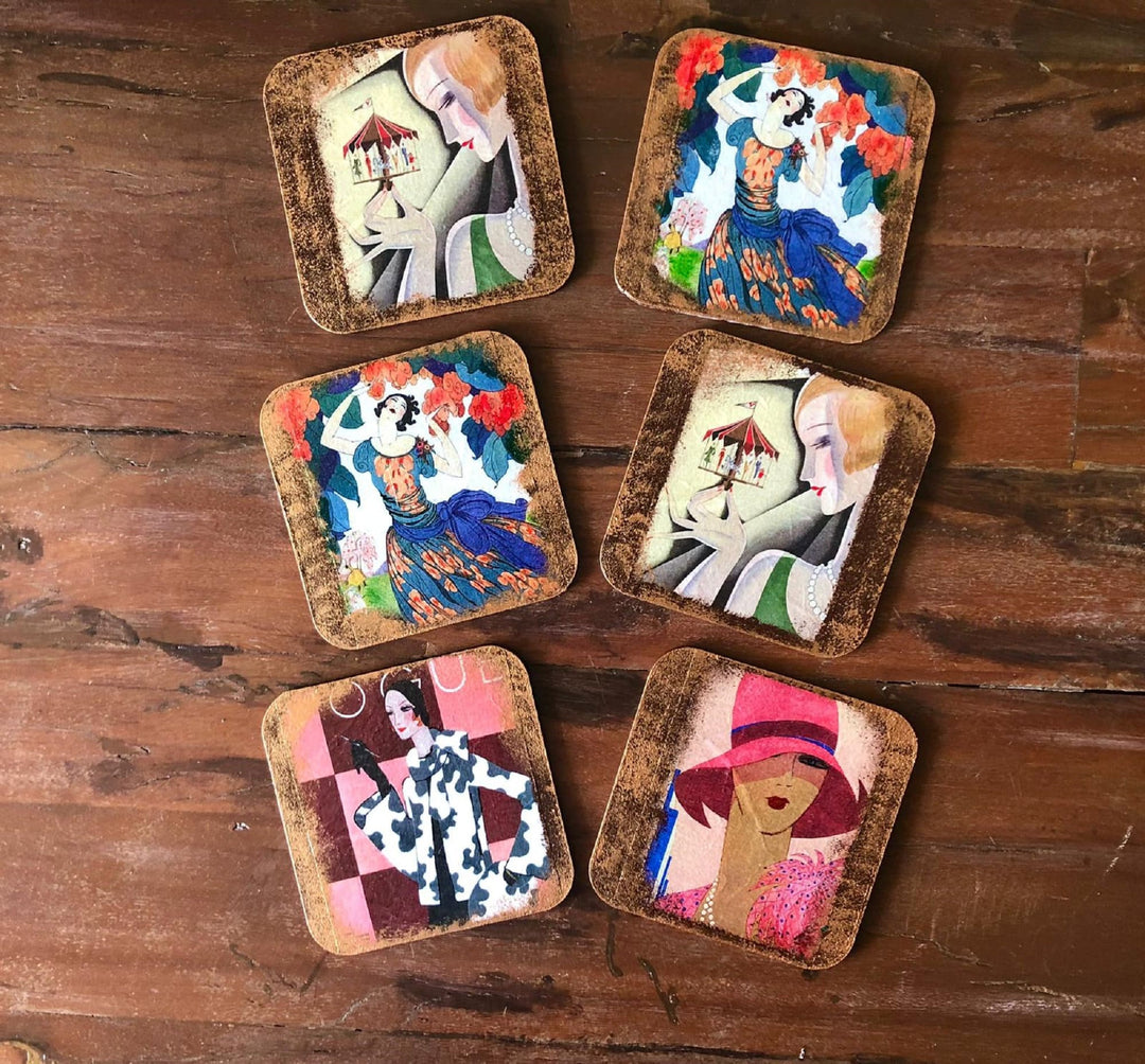 Set of 6 Hand Painted Coasters|Custom Handmade Wooden Decor|Drink Coaster|Unique New Home Gift|Original Cute Home Decor|Stylish Gift For Mom