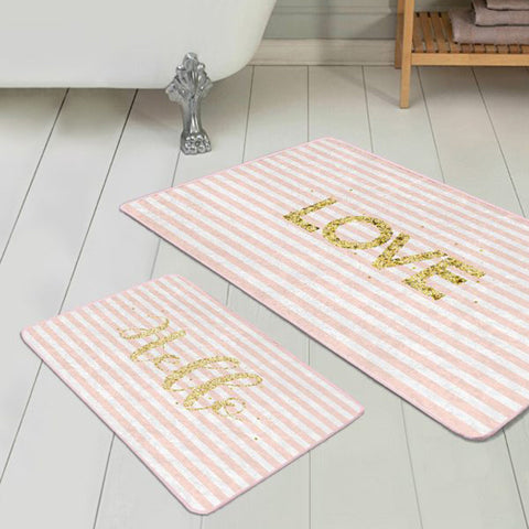Set of 2 Valentine Bath Mat|Love Heart Bath Rug|Non-Slip Bathroom Decor|Hello Print Kitchen Floor Mat|Absorbent Shower, Home Entrance Carpet