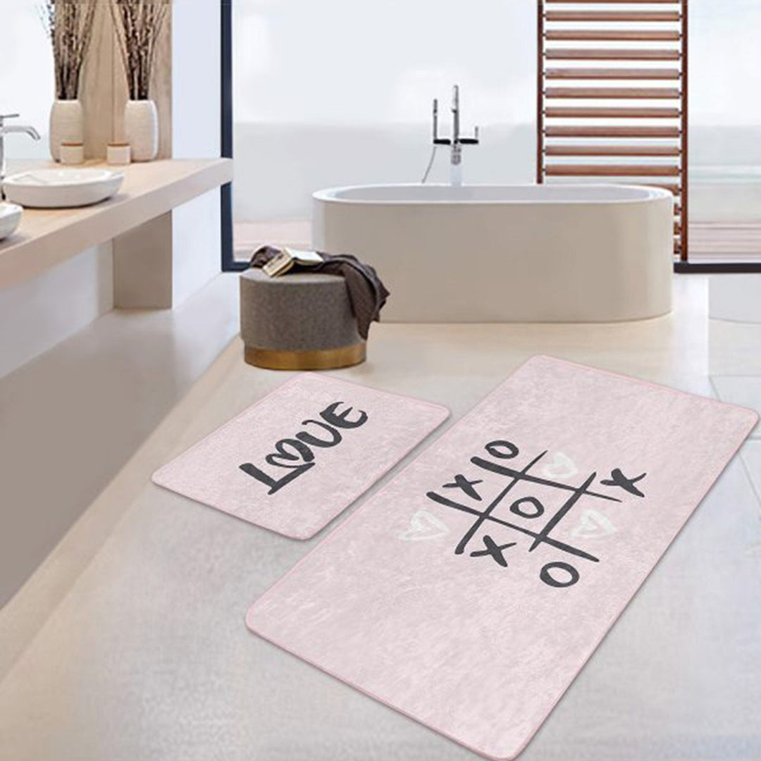 Set of 2 Valentine Bath Mat|Love Heart Bath Rug|Non-Slip Bathroom Decor|Hello Print Kitchen Floor Mat|Absorbent Shower, Home Entrance Carpet