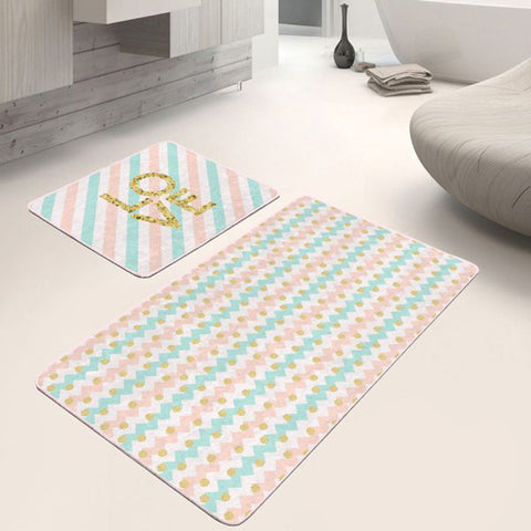 Set of 2 Valentine Bath Mat|Love Heart Bath Rug|Non-Slip Bathroom Decor|Hello Print Kitchen Floor Mat|Absorbent Shower, Home Entrance Carpet