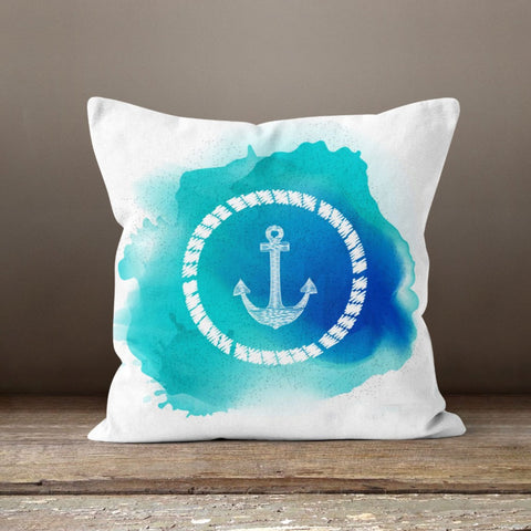 Anchor Cushion Cover|Decorative Nautical Pillow Case|Blue Turquoise White Navy Marine Pillowcase|Beach House Decor|Jellyfish Throw Pillow