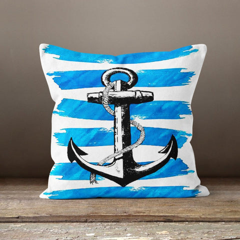 Anchor Cushion Cover|Decorative Nautical Pillow Case|Blue Turquoise White Navy Marine Pillowcase|Beach House Decor|Jellyfish Throw Pillow