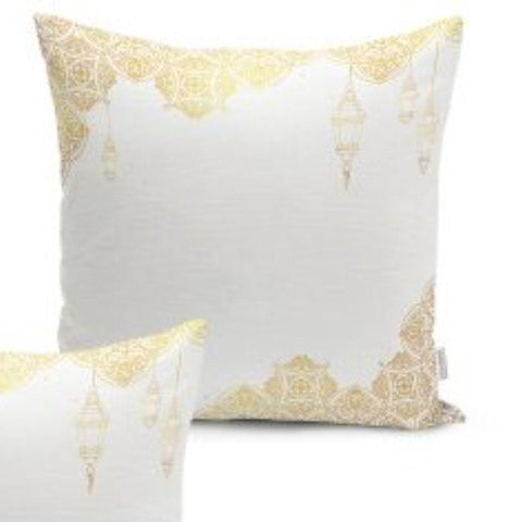 Set of 4 Islamic Motif Pillow Covers and 1 Table Runner|Gold White Ramadan Decor|Religious Tablecloth and Cushion Cover Set|Gift for Muslims