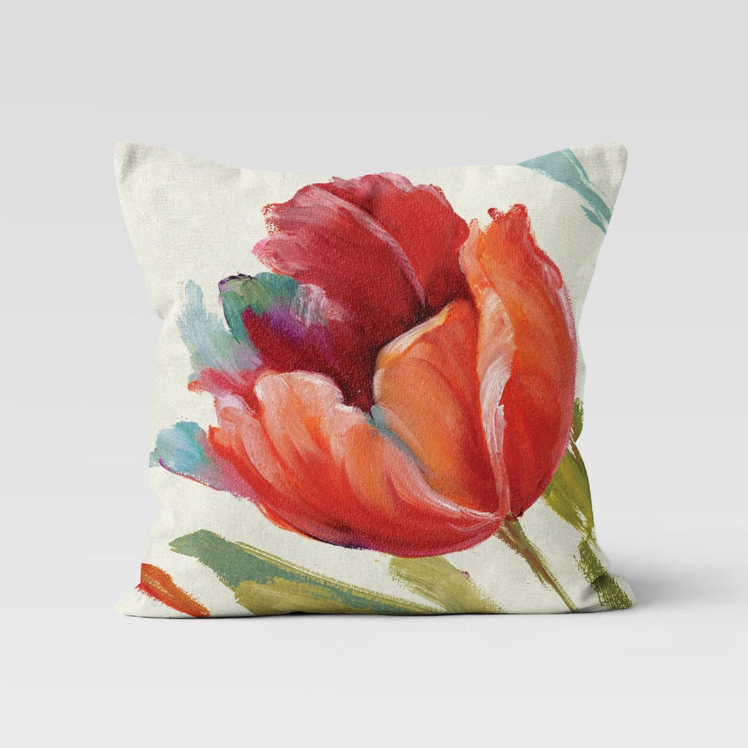 Red Floral Pillow Cover|Summer Trend Cushion Case|Decorative Throw Pillow Case|Flower Painting Home Decor|Housewarming Farmhouse Pillowcase