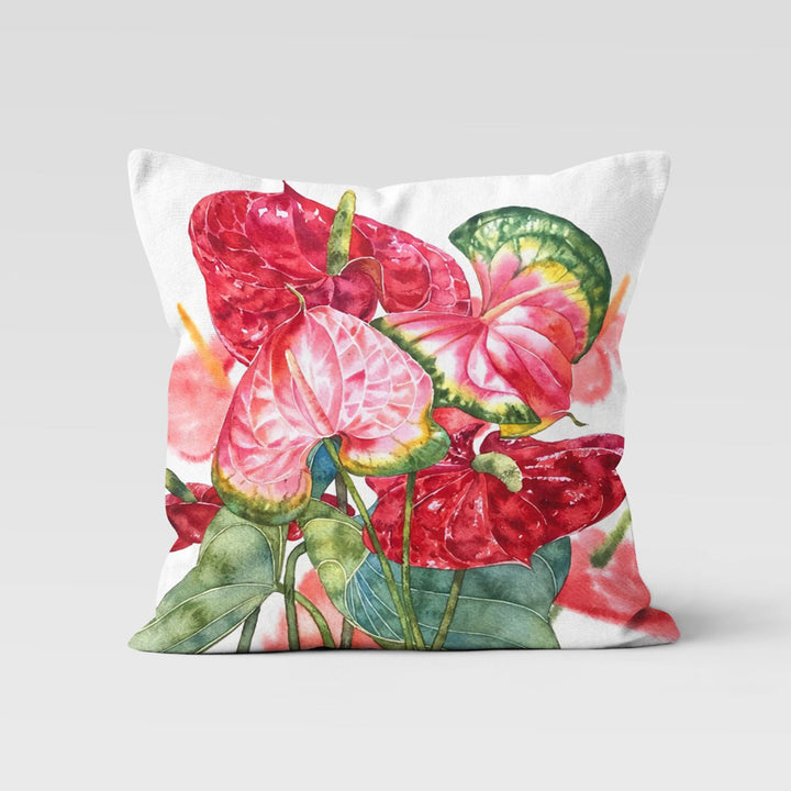 Red Floral Pillow Cover|Summer Trend Cushion Case|Decorative Throw Pillow Case|Flower Painting Home Decor|Housewarming Farmhouse Pillowcase