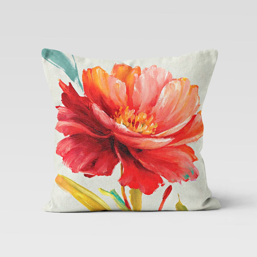 Red Floral Pillow Cover|Summer Trend Cushion Case|Decorative Throw Pillow Case|Flower Painting Home Decor|Housewarming Farmhouse Pillowcase