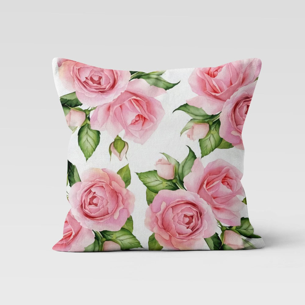 Pink Floral Pillow Cover|Rose Print Cushion Case|Decorative Throw Pillowcase|Pink Green Home Decor|Housewarming Cushion|Porch Pillow Top