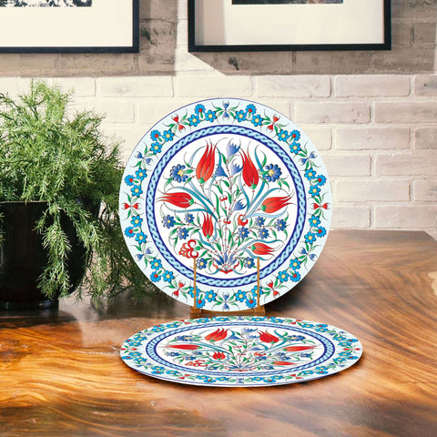 Set of 2 Tulip Placemat|Tulip Tile Pattern Table Decor|Summer Trend Supla Table Mat|Decorative Floral Round Dining Underplate and Coasters