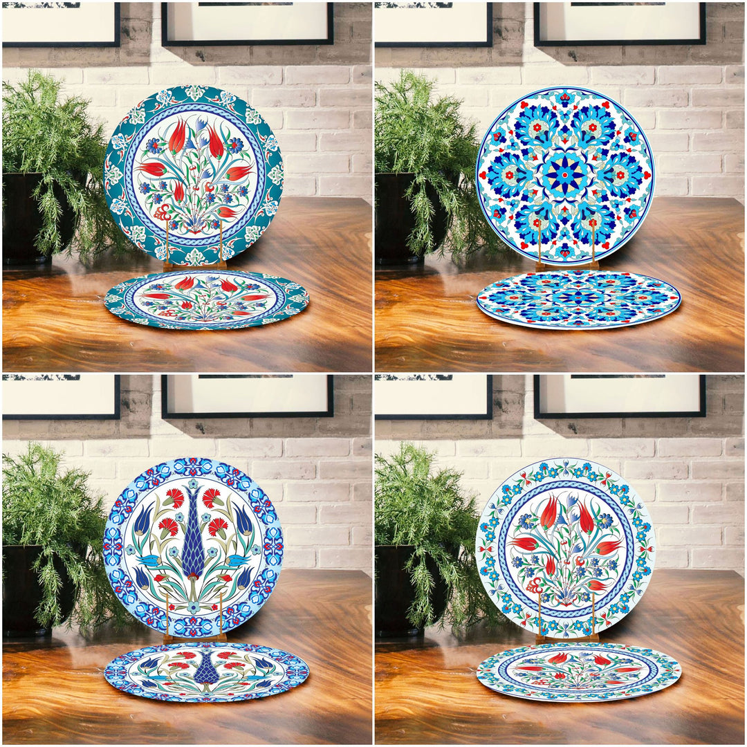 Set of 2 Tulip Placemat|Tulip Tile Pattern Table Decor|Summer Trend Supla Table Mat|Decorative Floral Round Dining Underplate and Coasters