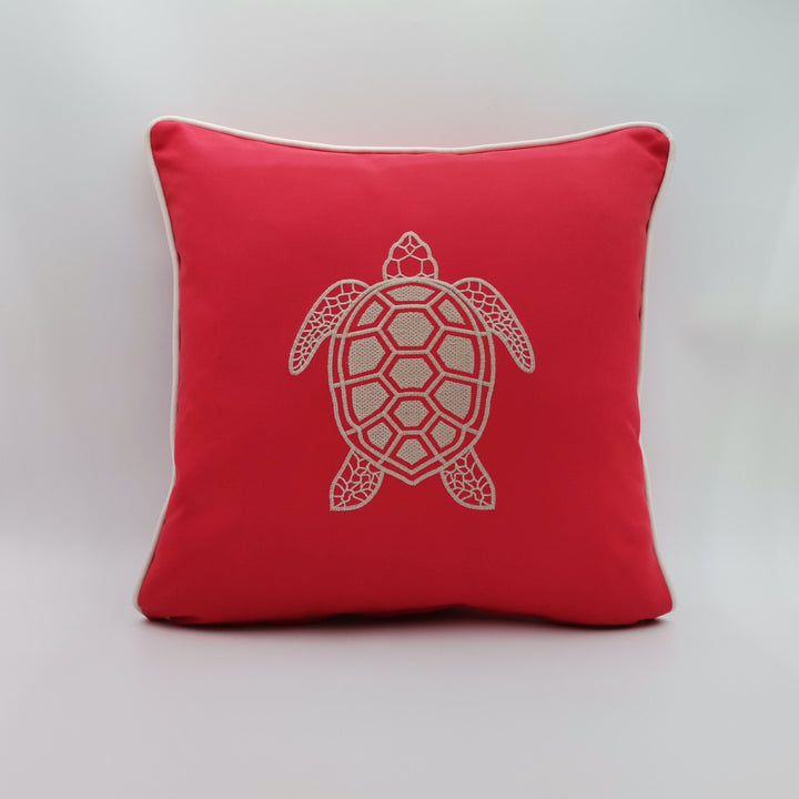 Embroidered Luxury Yacht Pillow Cover|Water Repellent Sea Turtle Pillow|Abrasion Resistant Nautical Cushion Cover|Flame Retardant Pillow Top