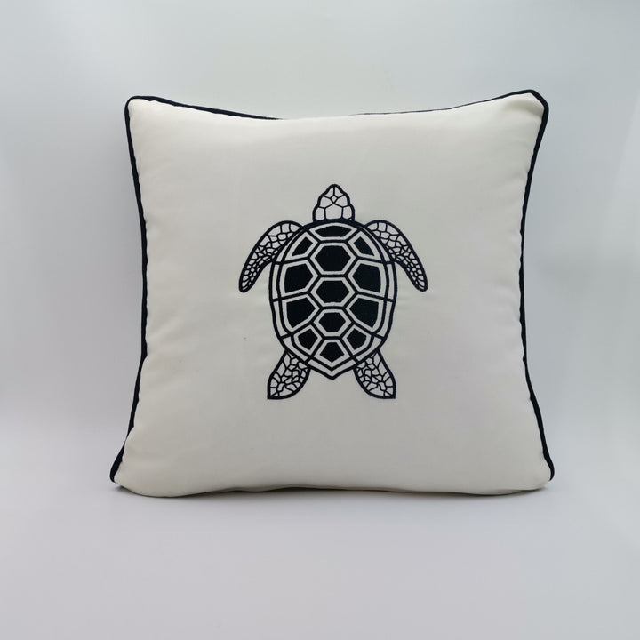 Embroidered Luxury Yacht Pillow Cover|Water Repellent Sea Turtle Pillow|Abrasion Resistant Nautical Cushion Cover|Flame Retardant Pillow Top