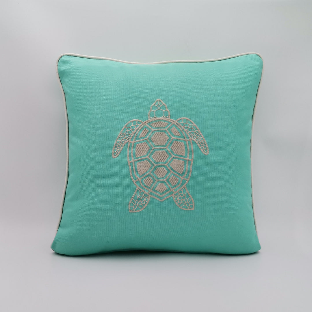 Embroidered Luxury Yacht Pillow Cover|Water Repellent Sea Turtle Pillow|Abrasion Resistant Nautical Cushion Cover|Flame Retardant Pillow Top