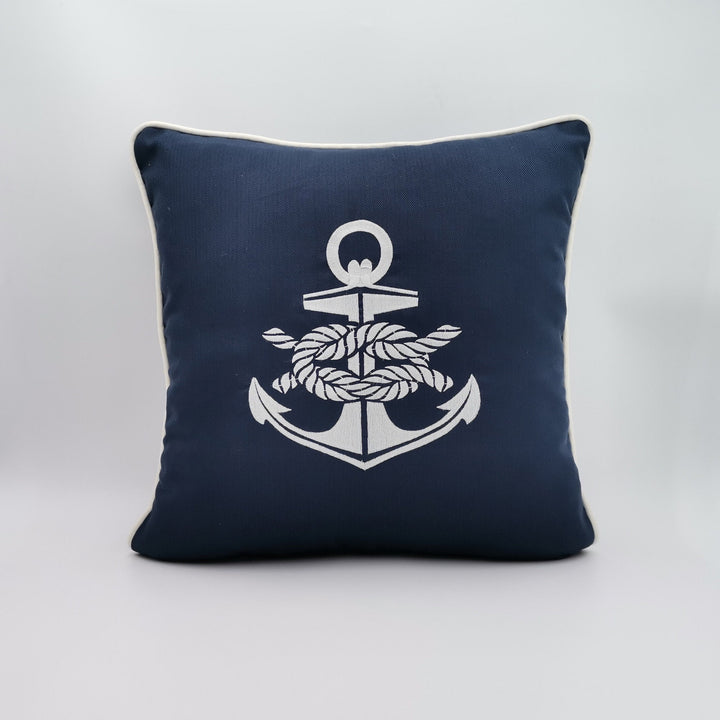 Embroidered Luxury Yacht Pillow Cover|Water Repellent Anchor Pillowtop|Abrasion Resistant Nautical Cushion Cover|Flame Retardant Pillowcase