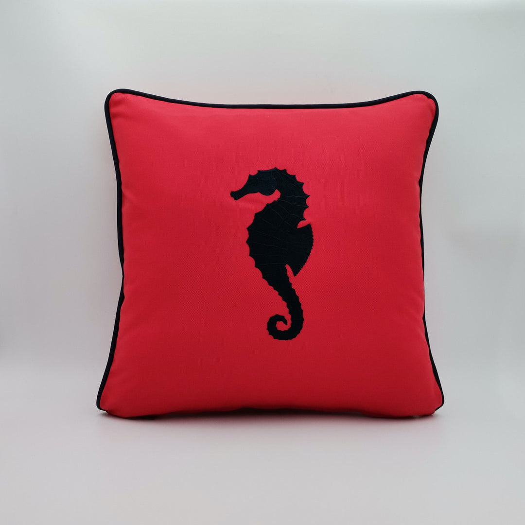 Embroidered Luxury Yacht Pillow Cover|Water Repellent Seahorse Pillow|Abrasion Resistant Nautical Cushion Cover|Flame Retardant Pillowcase